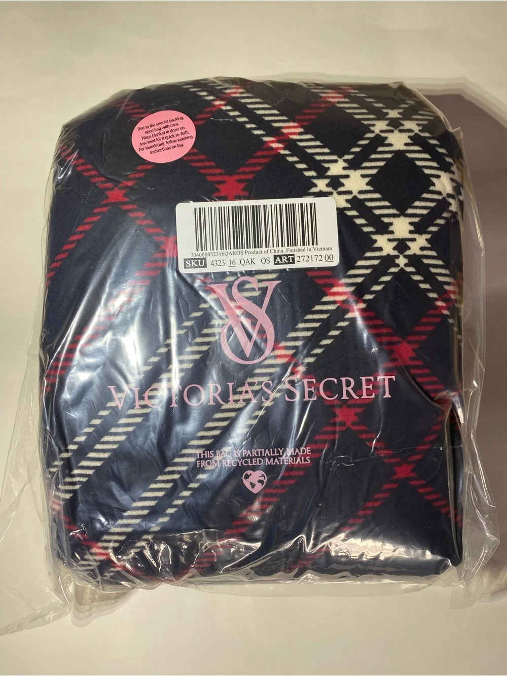 Victoria's Secret Navy Plaid Throw Blanket - Red & White